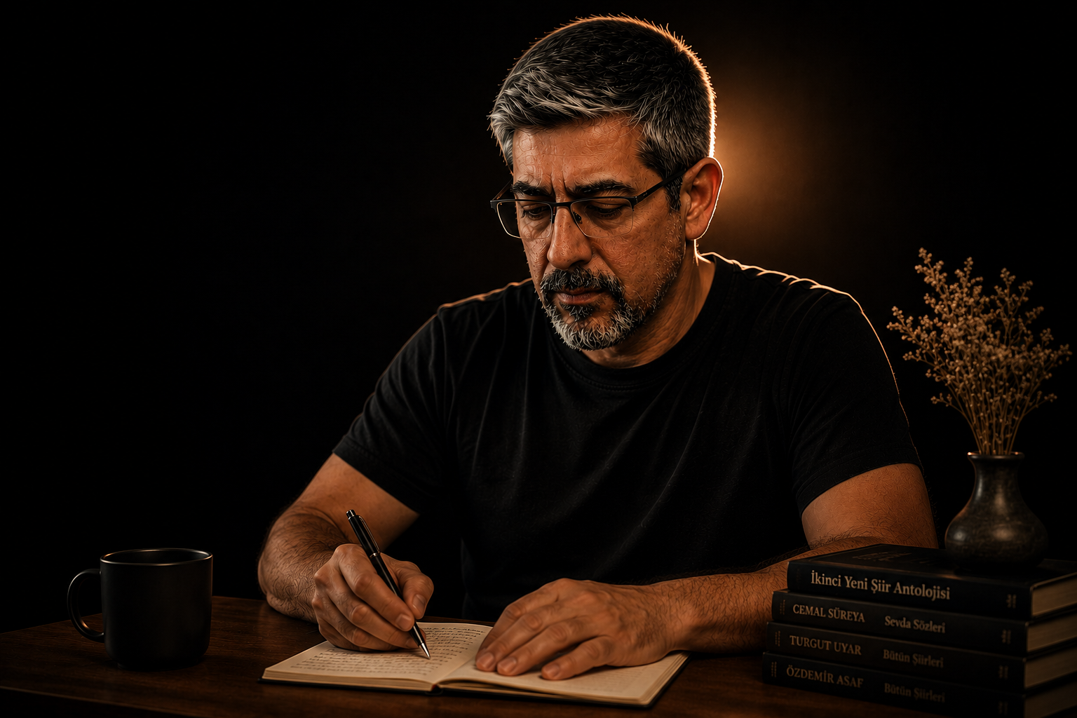 Onur KILAVUZ — şiir defterine yazarken