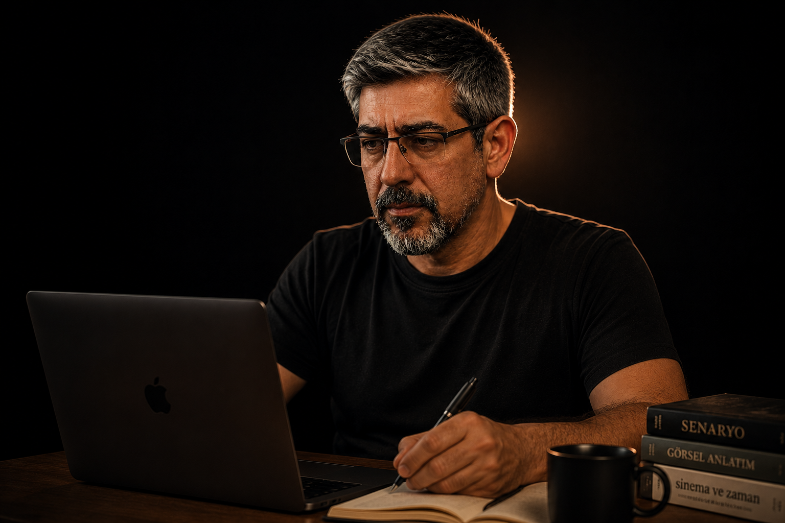 Onur KILAVUZ — yazı masasında çalışırken